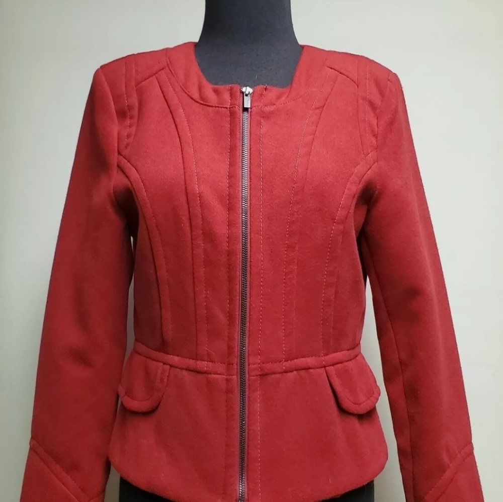 Red Wool Zip Up Jacket Blazer